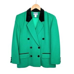 Pendleton vintage 90s velvet collar green wool blazer double breasted jacket 10